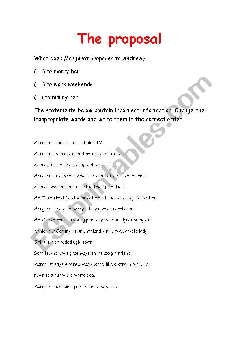 Order of adjectives - Movie activity: The proposal