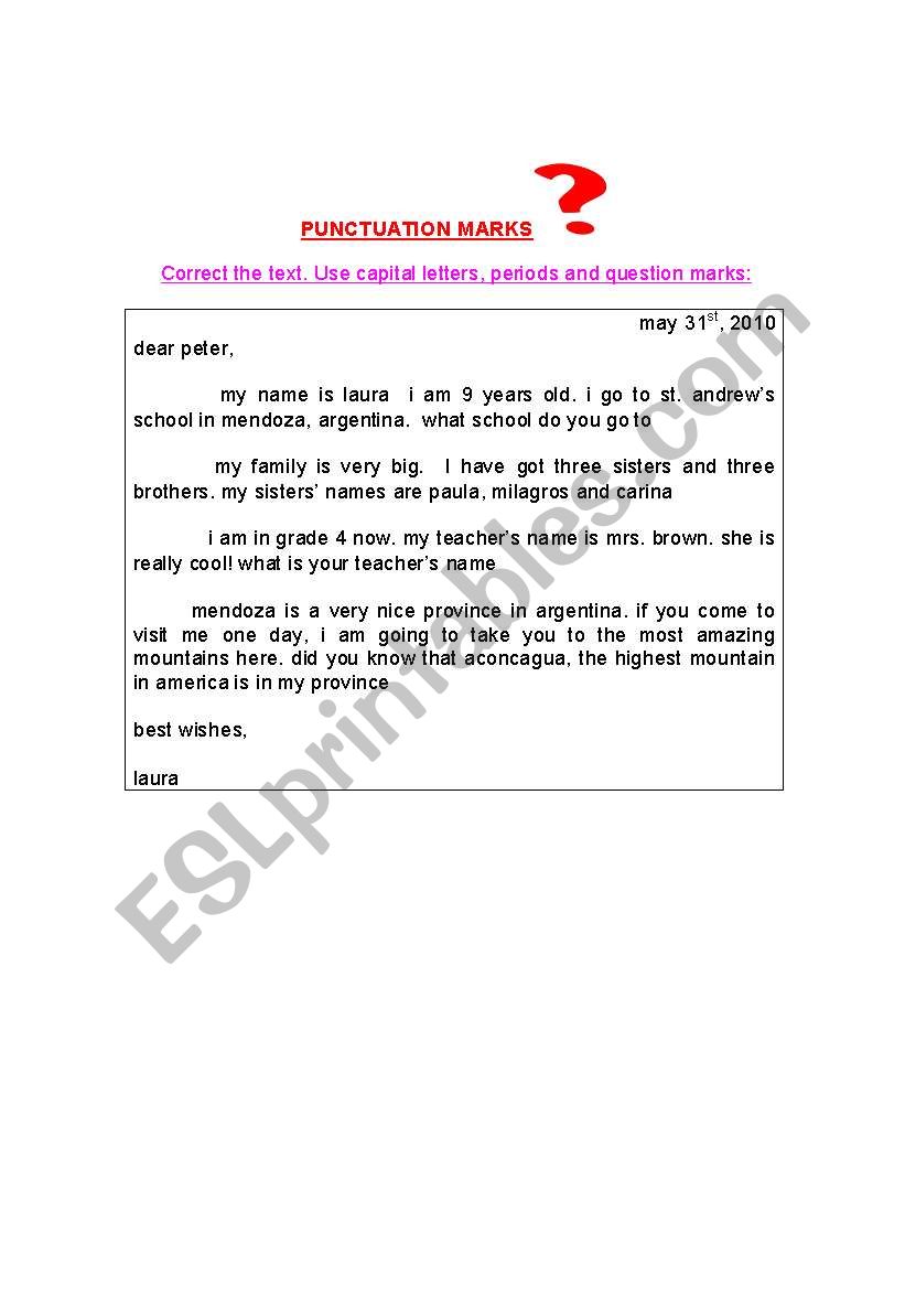 Punctuate the Letter worksheet