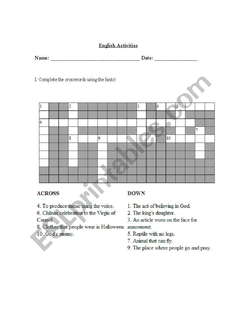 simple past activities worksheet