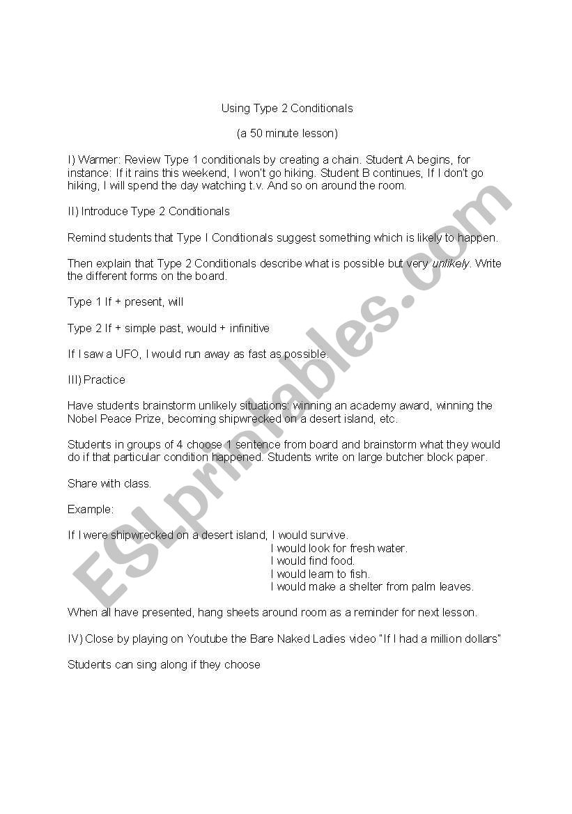 Type 2 Conditionals Lesson Plan