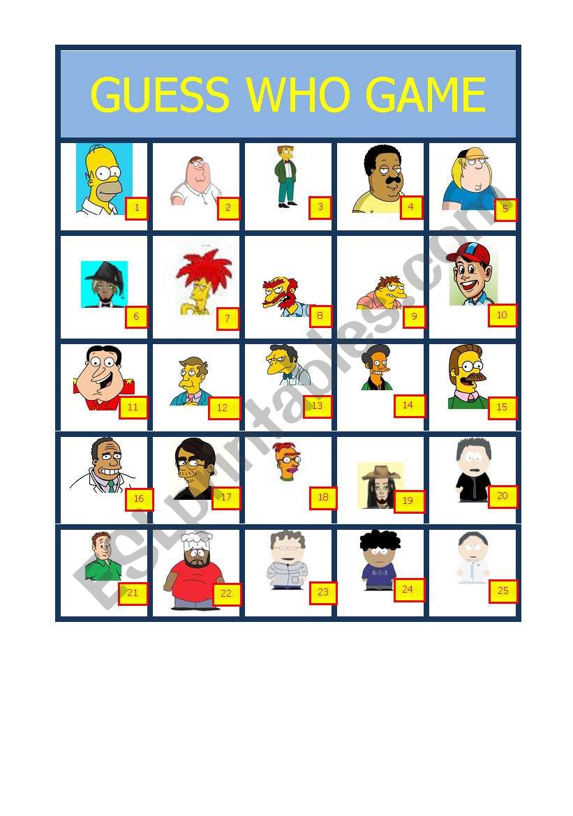 famous guess who game worksheet