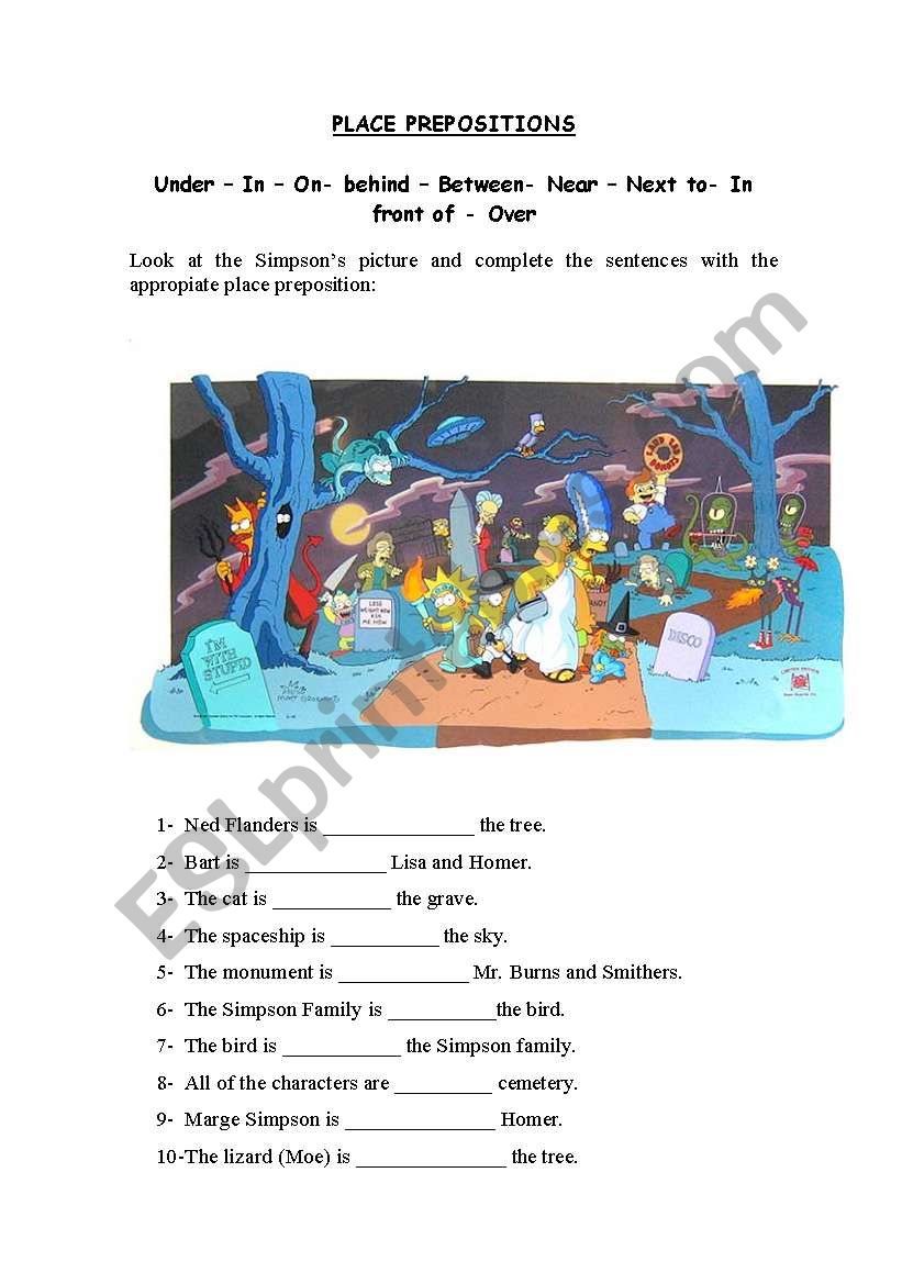 PLACE PREPOSITIONS worksheet