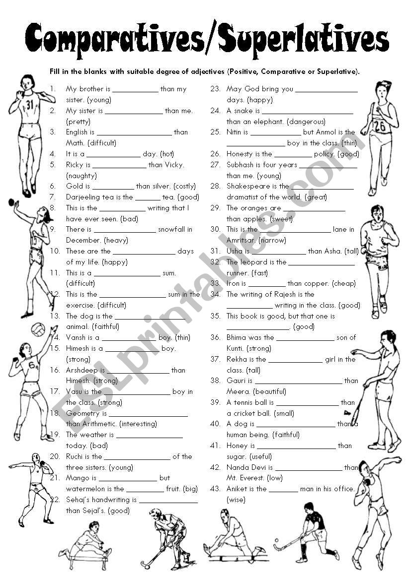 Comparatives Superlatives Editable With Answers Esl Worksheet By Vikral