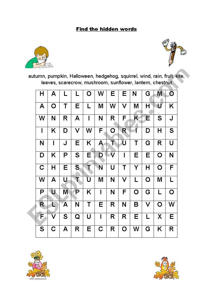 autumn: word search worksheet