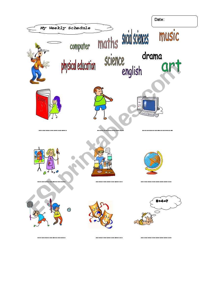 school subjects worksheet