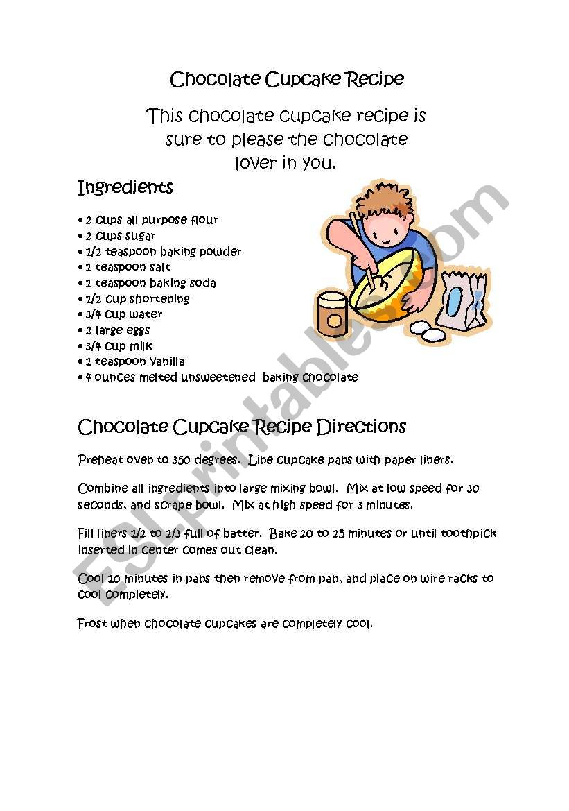 Recipe Chocolate Cupcake worksheet