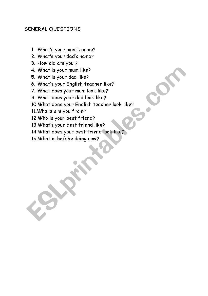 speaking questions worksheet