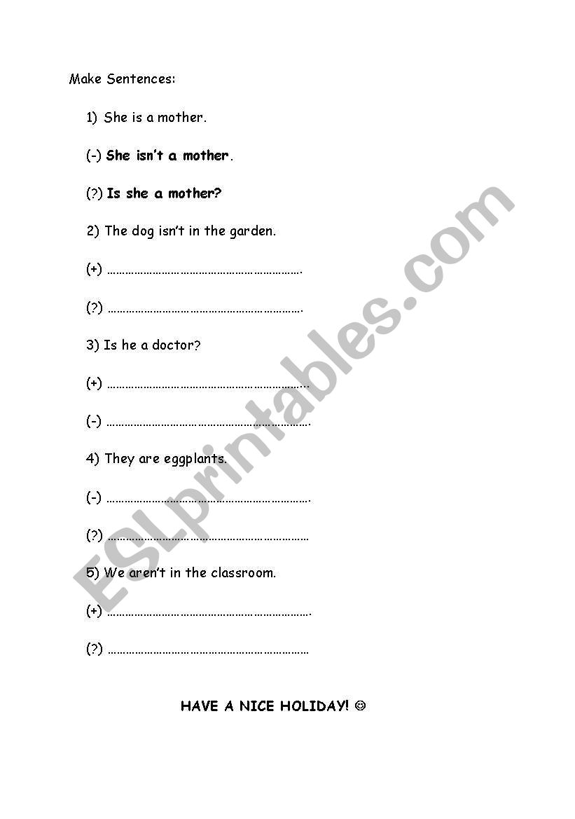 verb to be  worksheet