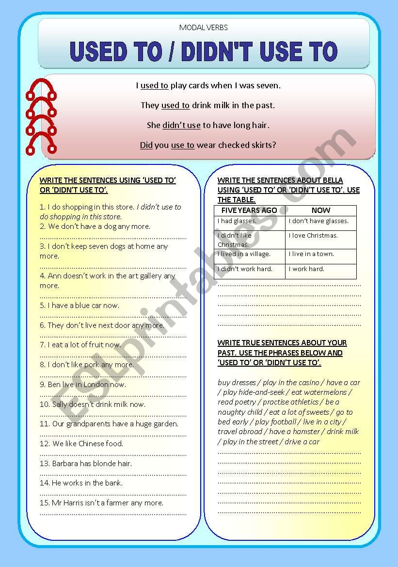 USED TO / DIDN´T USE TO - ESL Worksheet By Ania Z