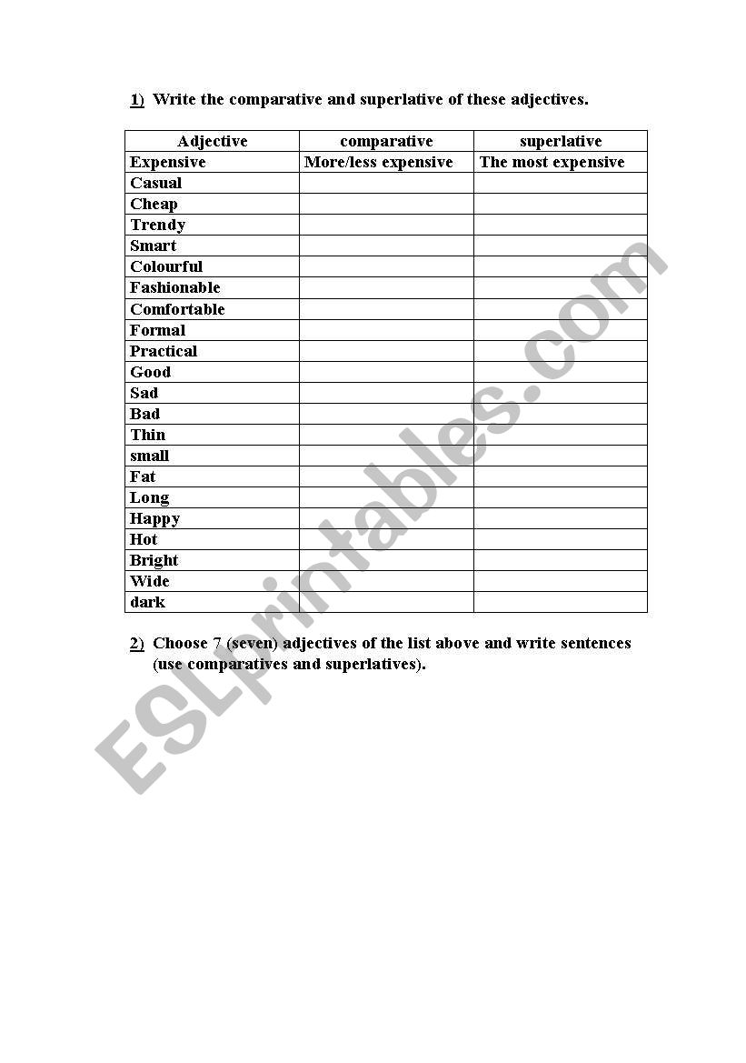 Comparatives and superlatives worksheet