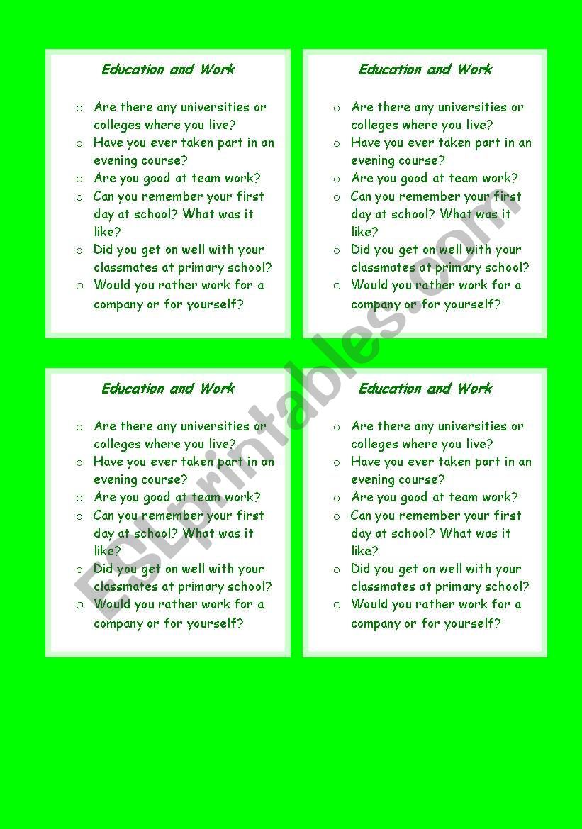 Education and Work worksheet