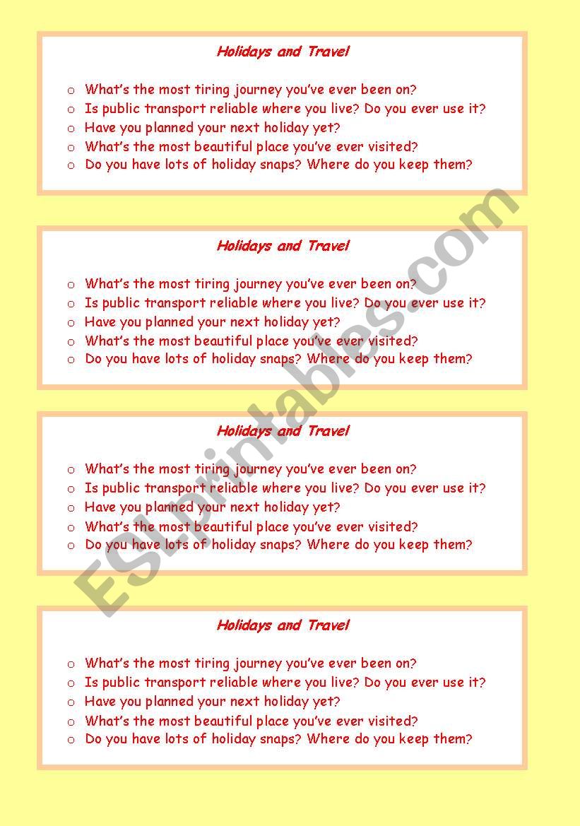 Holidays and Travel worksheet