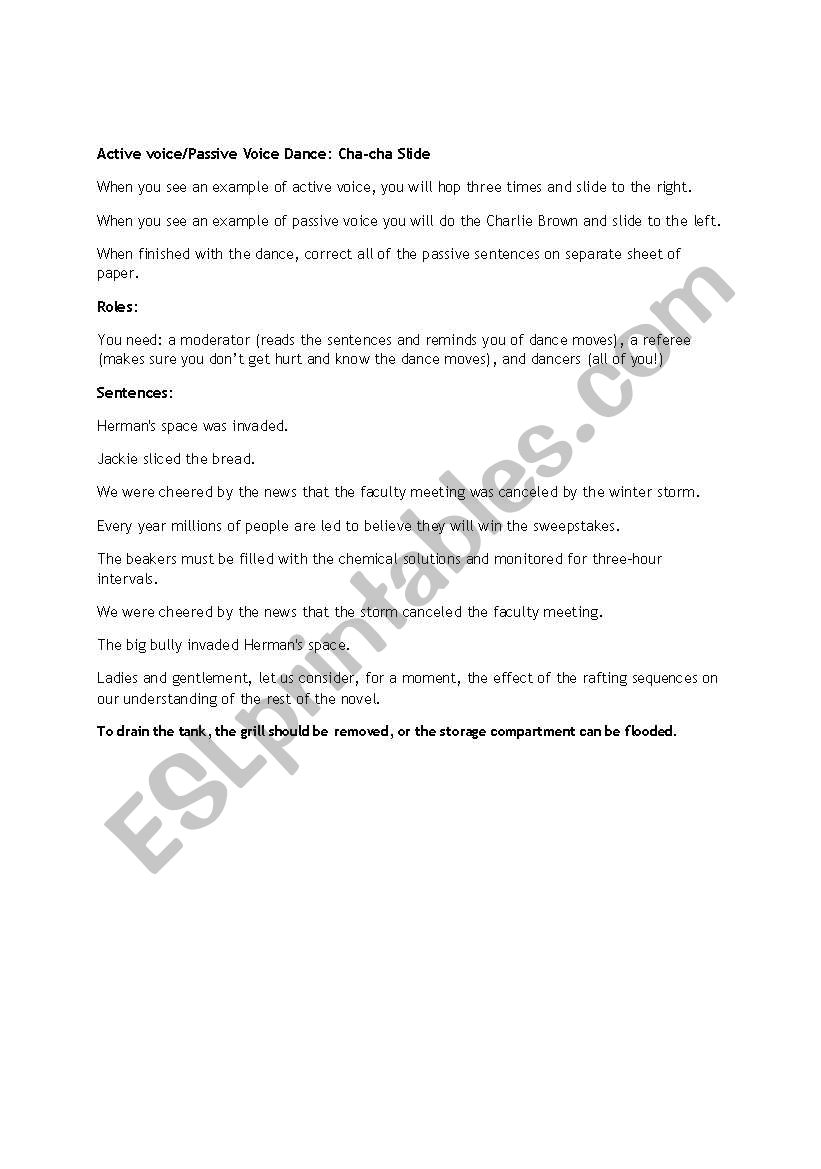 Passive-Active Voice Dance worksheet