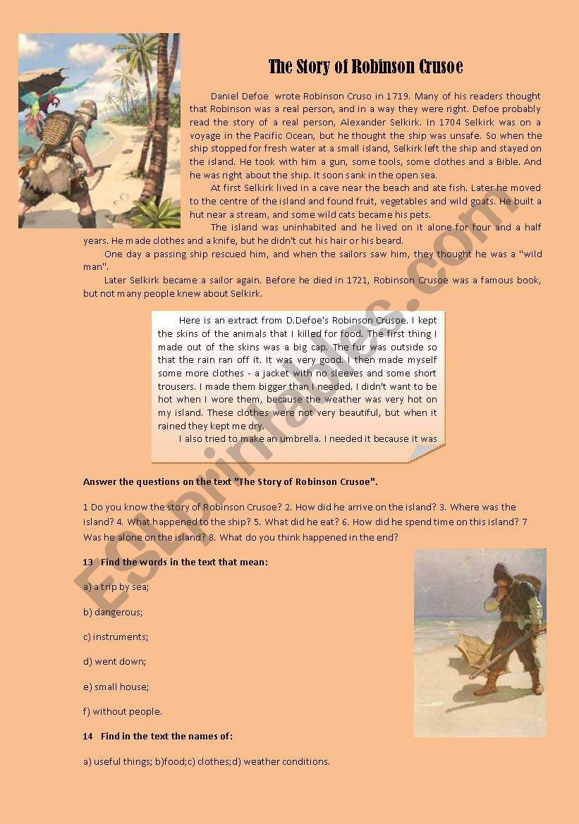 The Story Of Robinson Crusoe Esl Worksheet By Derblume