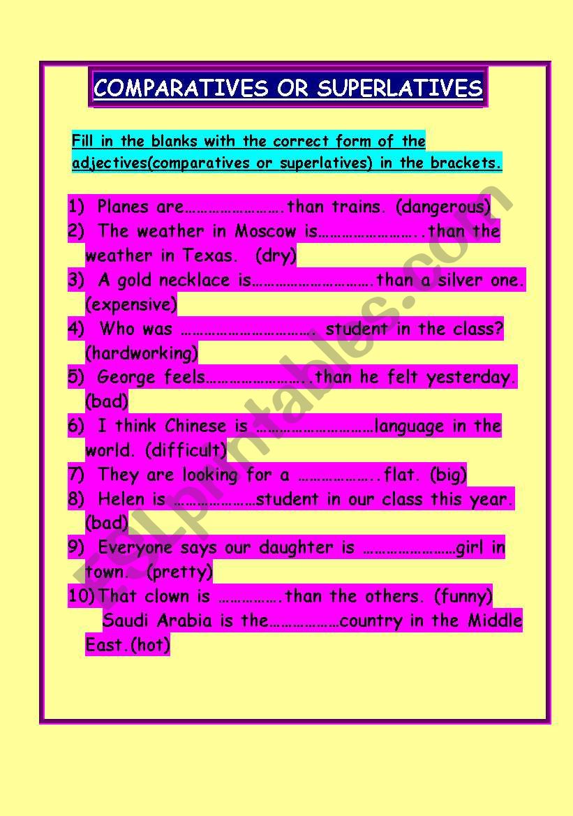 Comparatives and Superlatives worksheet