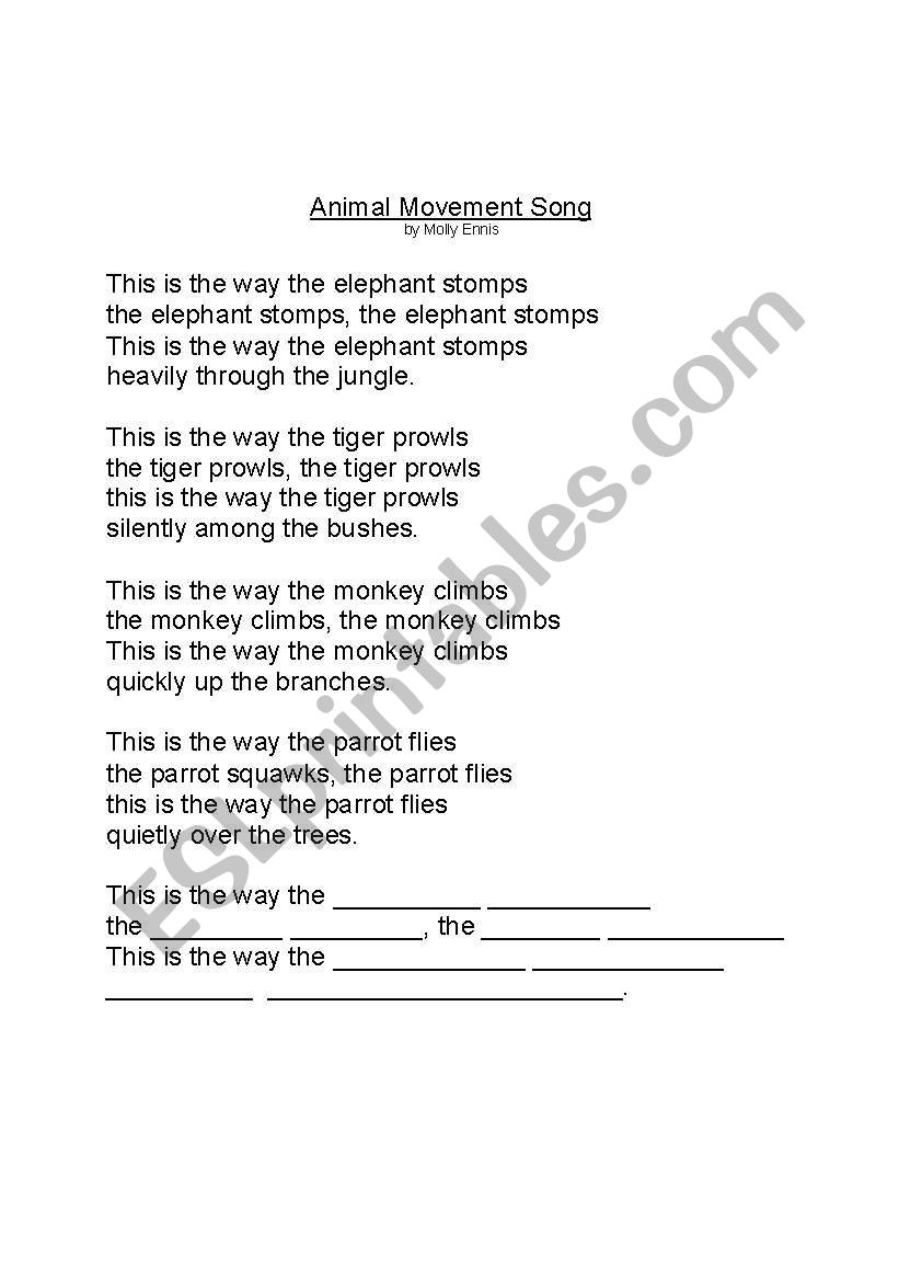 English worksheets: Animal Movement Song