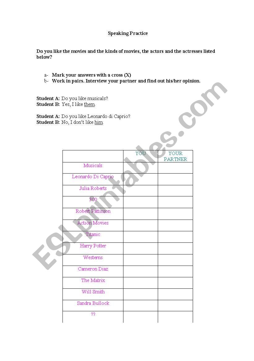 Object pronouns  worksheet