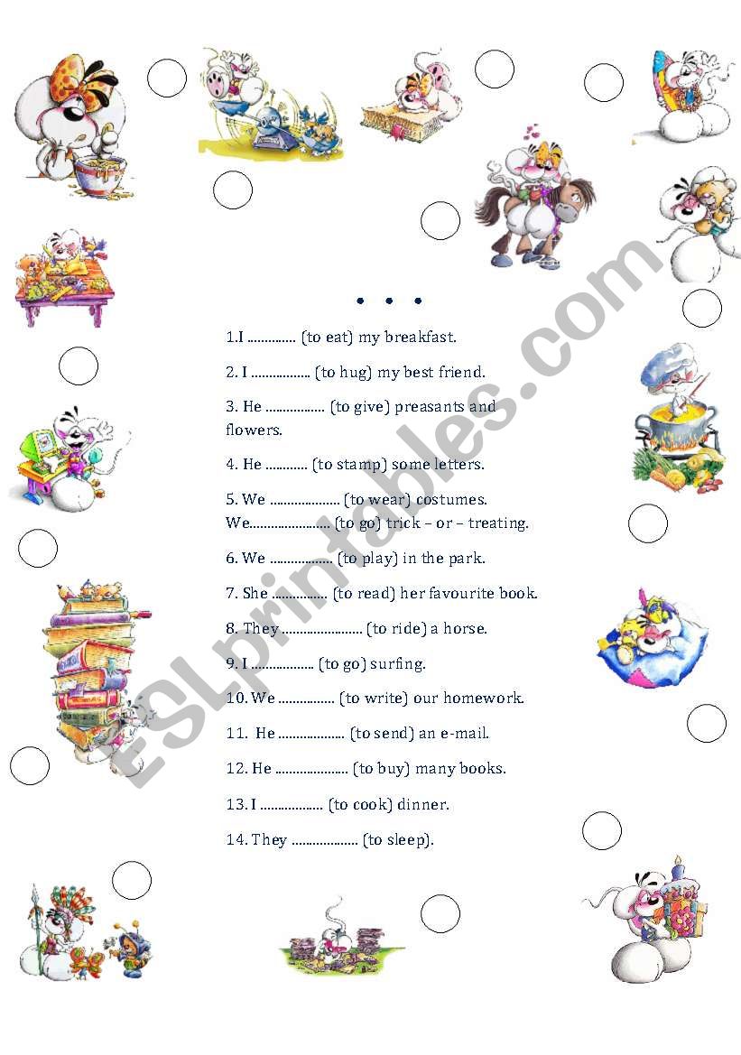 Present Continuous with Diddl worksheet