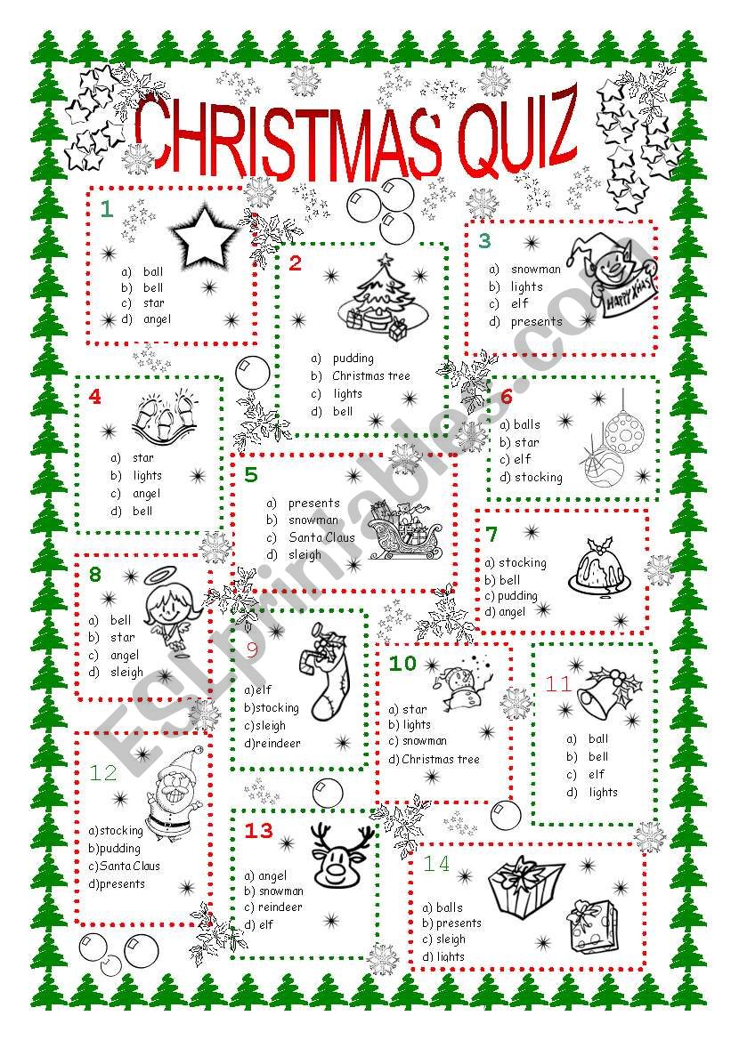 Christmas Quiz ESL Worksheet By Fio ek