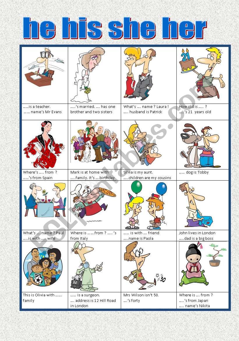 He His She Her Esl Worksheet By Swissprof