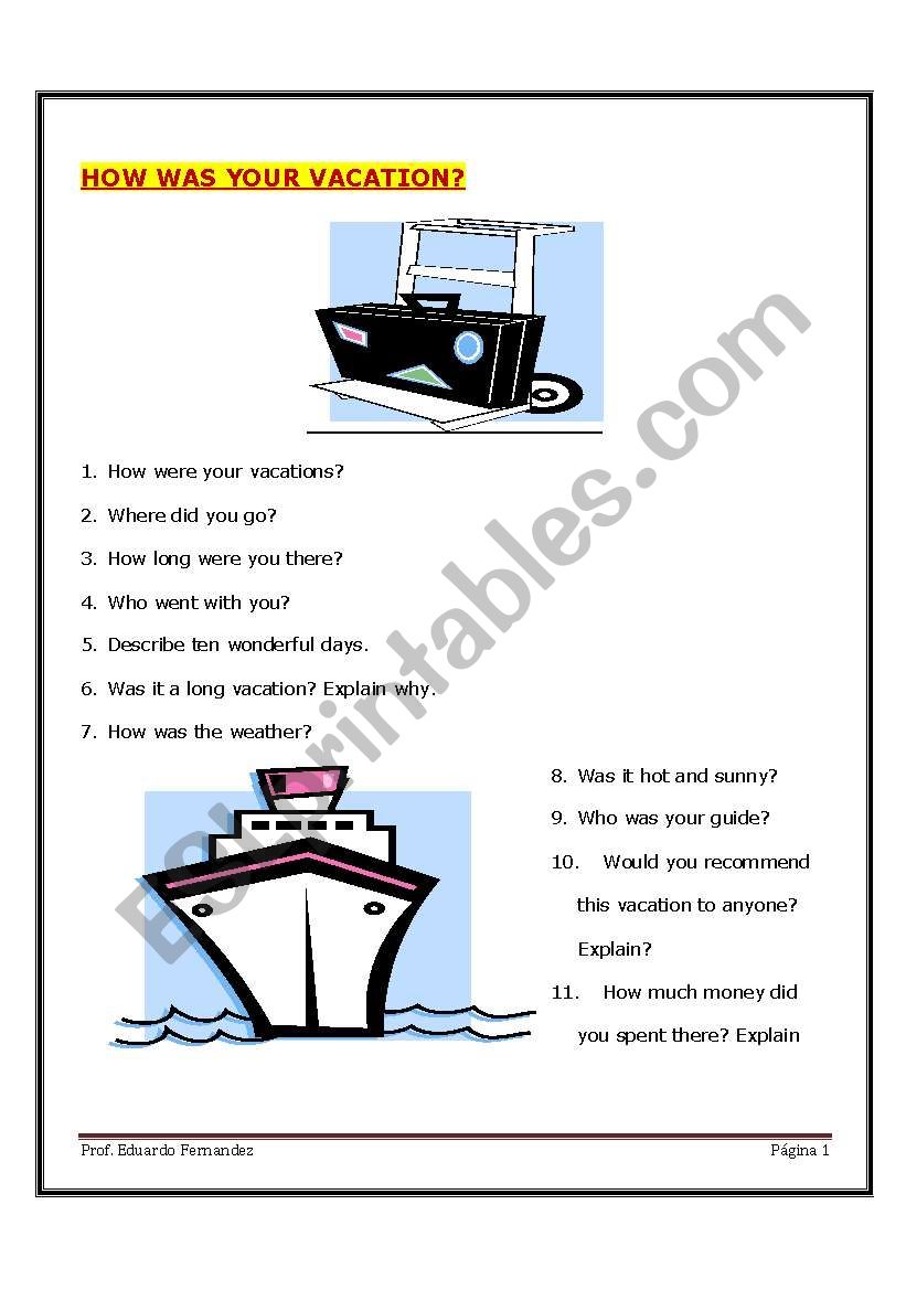 HOW WAS YOUR VACATION? worksheet