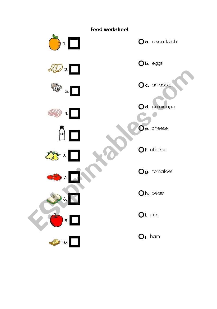 food worksheet