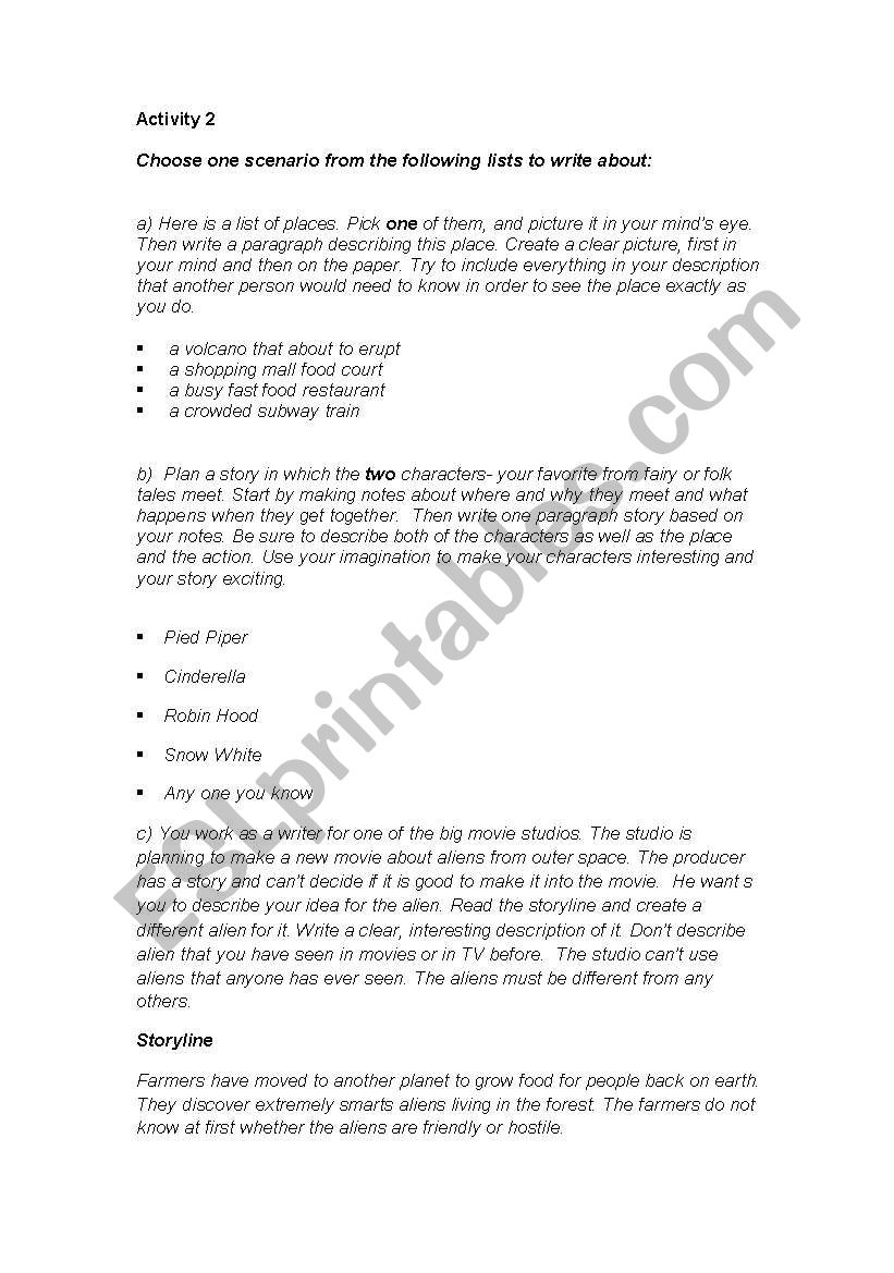 Descriptive Writing worksheet 