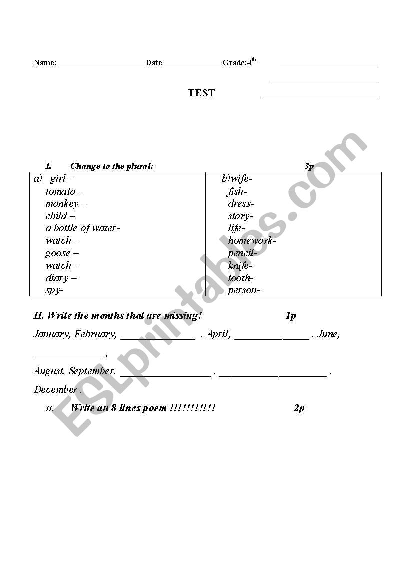 Plurals  worksheet