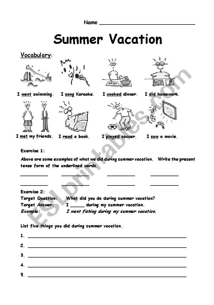 Summer Vacation ESL Worksheet By Rose1771