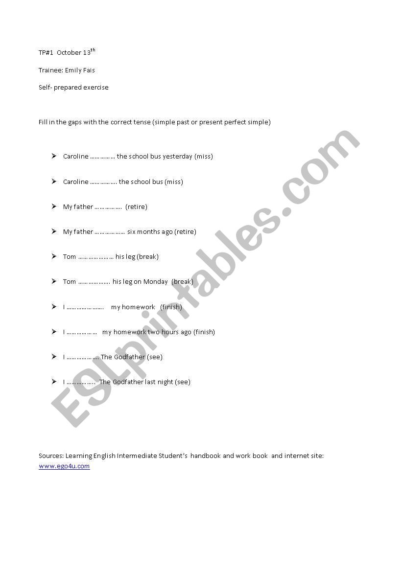 Present perfect  worksheet