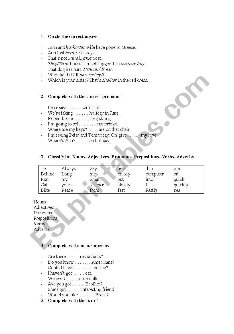 Test For 3ºeso - Esl Worksheet By Moireta