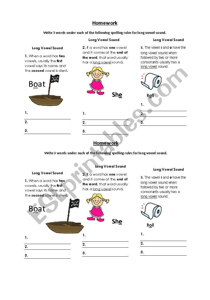 Long Vowel Sound worksheet worksheet