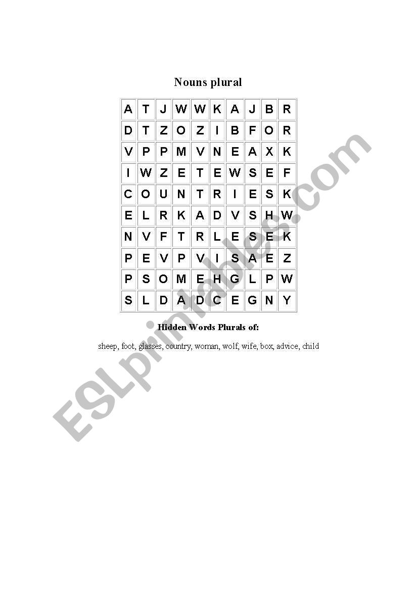 noun plural puzzle worksheet