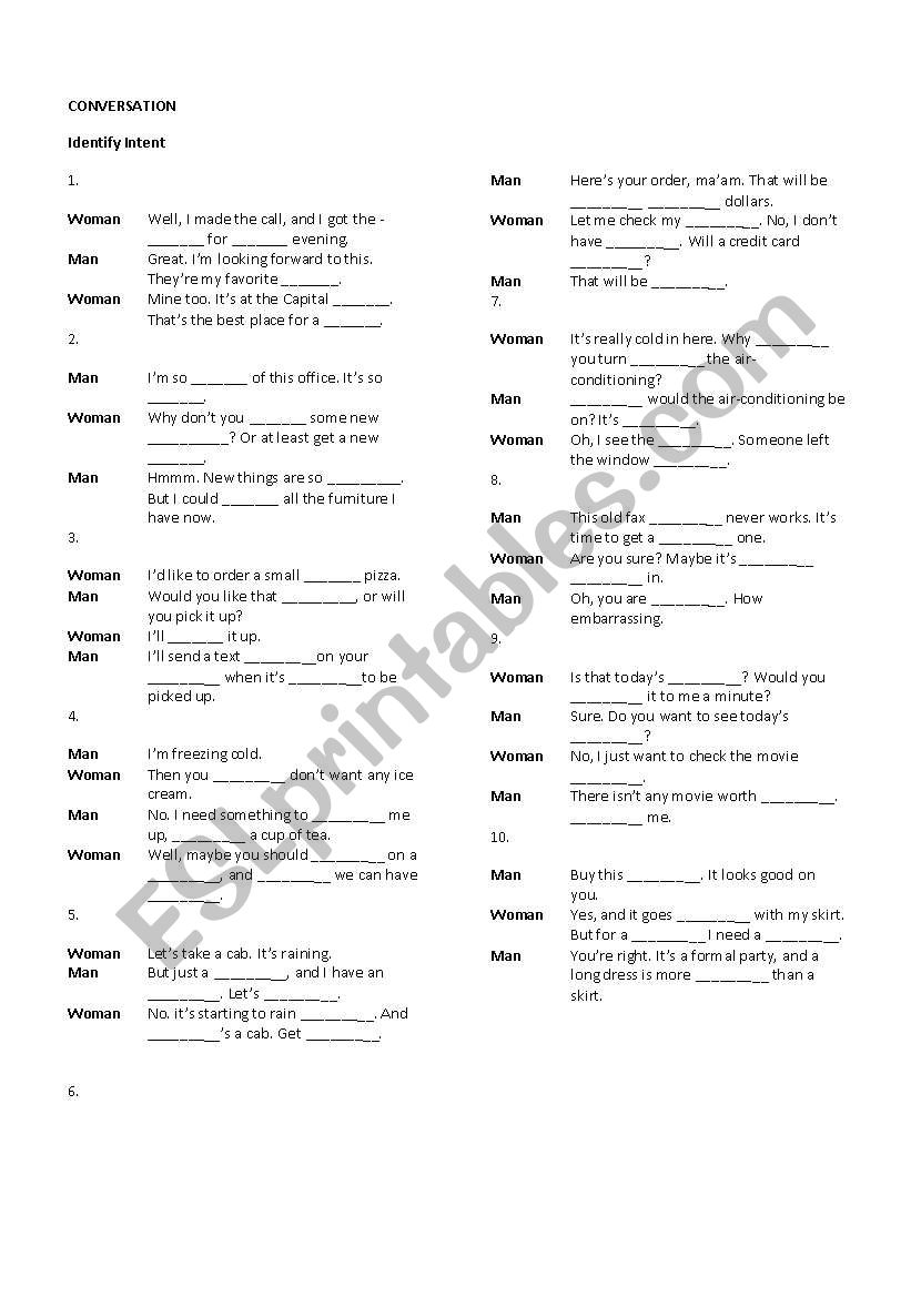 Identifying intent worksheet