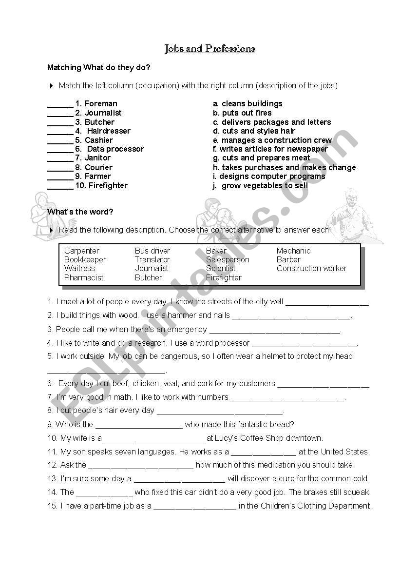 Jobs and occupations worksheet