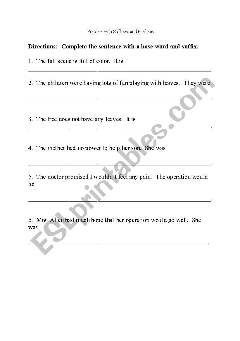 Suffix Practice worksheet