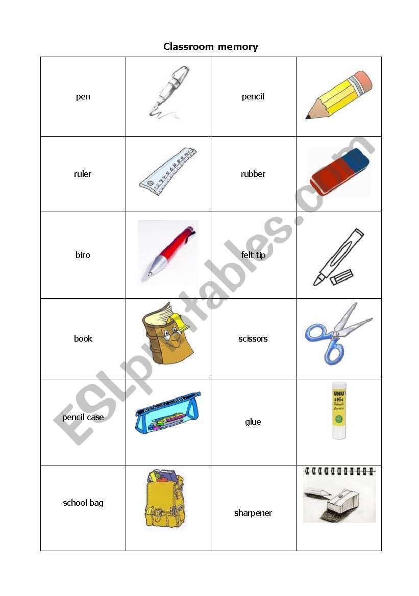 Classroom memory worksheet