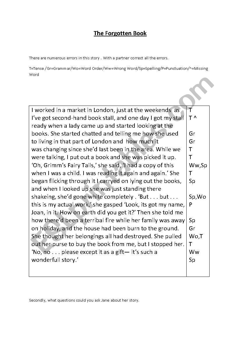 Narrative-Error Correction worksheet