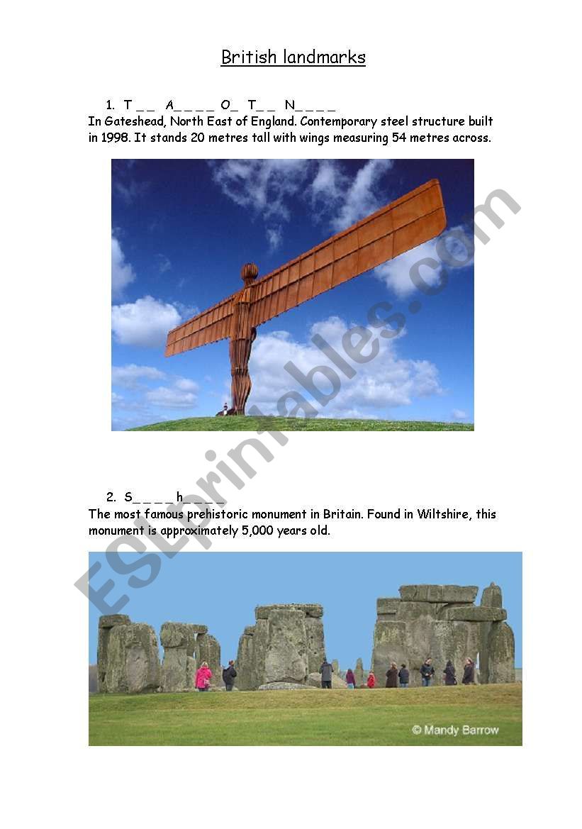 British landmarks worksheet