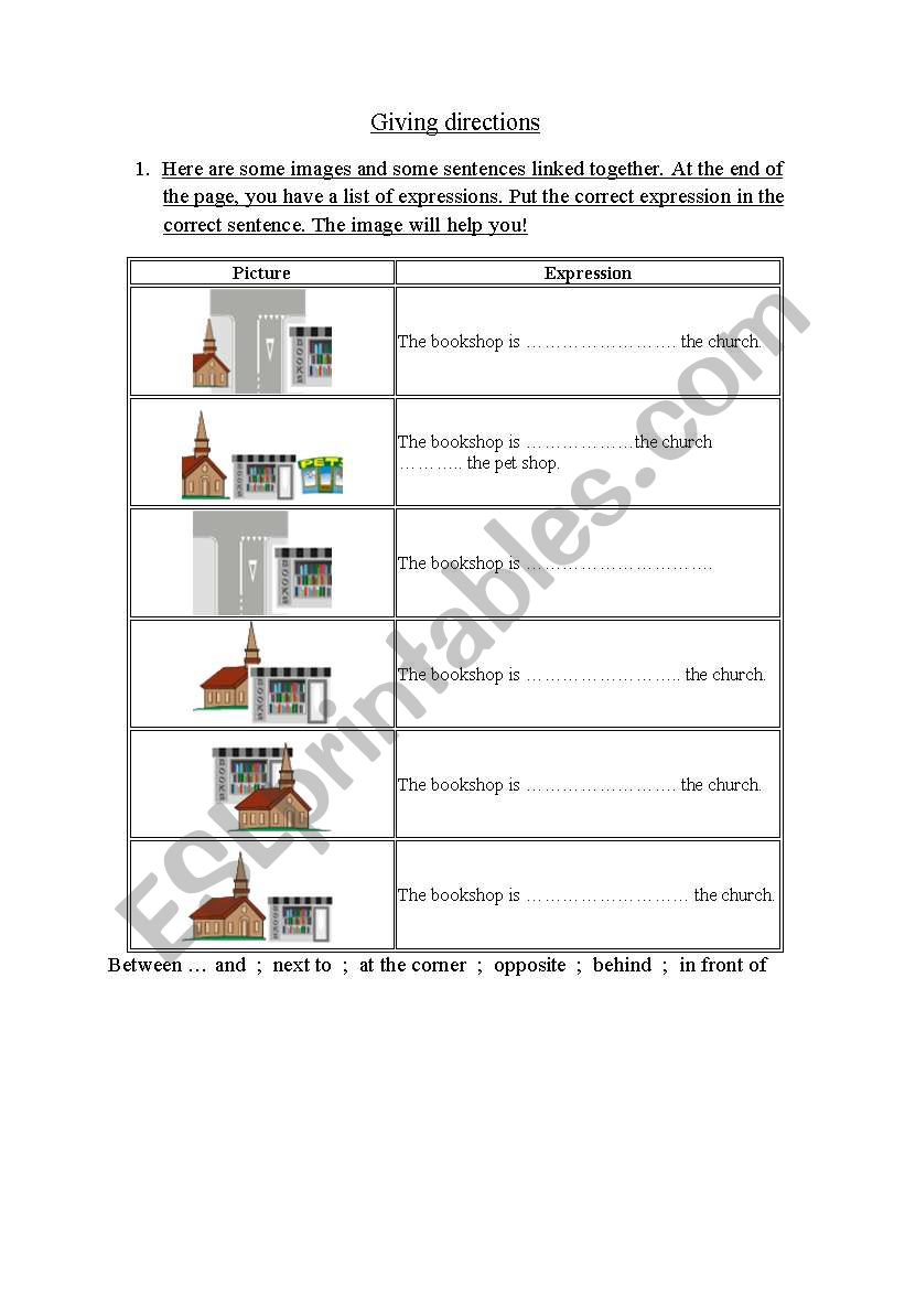 Exercices, Giving Directions worksheet