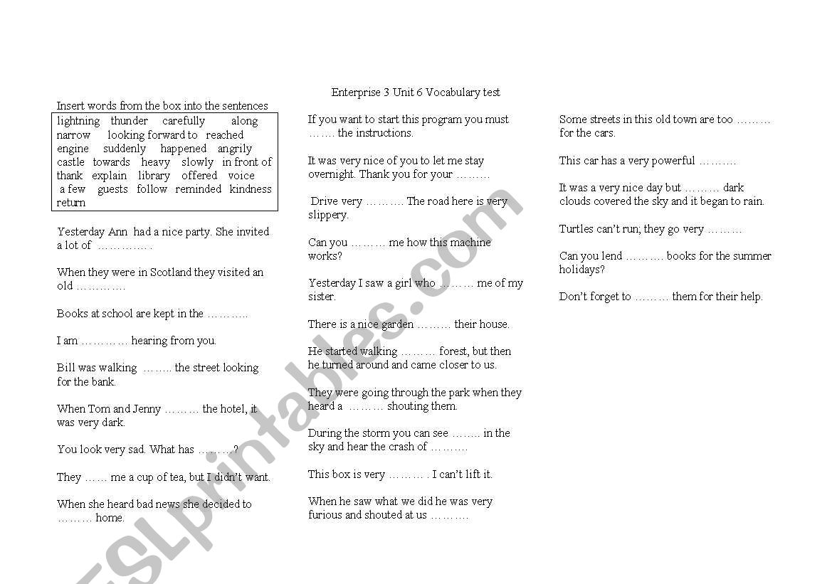 unit vocabulary worksheet 7 worksheets: vocabulary 7 Enterprise test 3 English unit