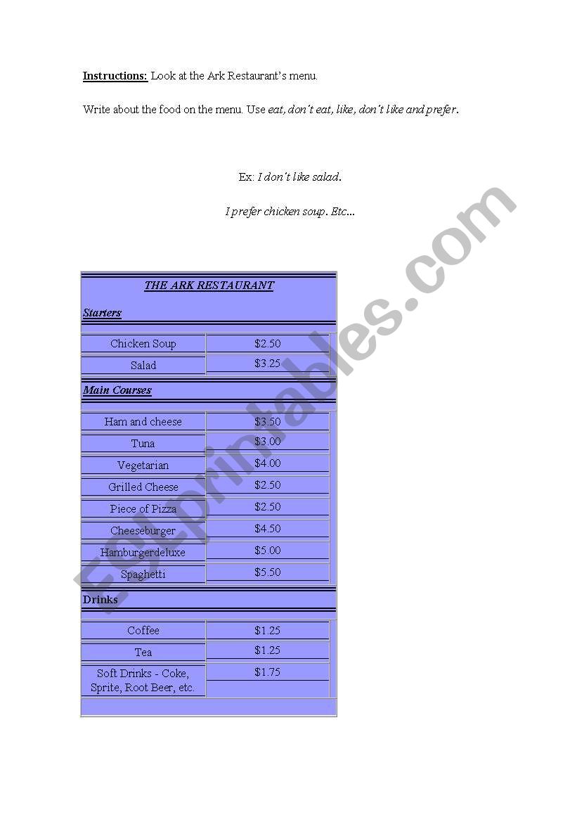 likes and dislikes worksheet