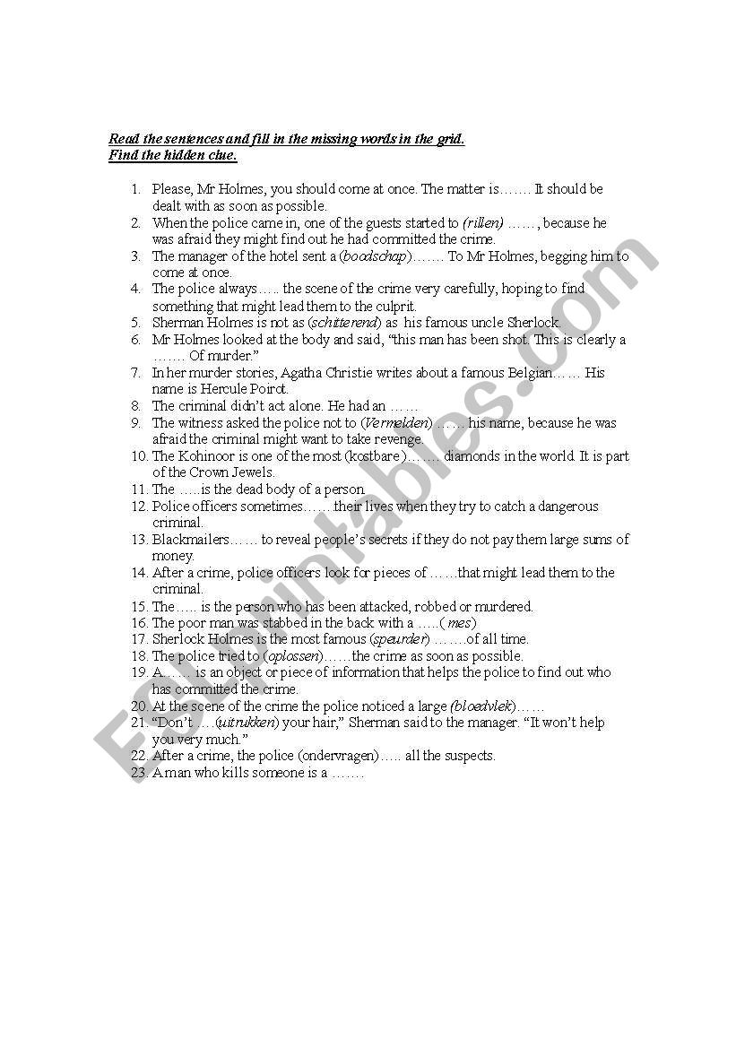 Find the murderer worksheet