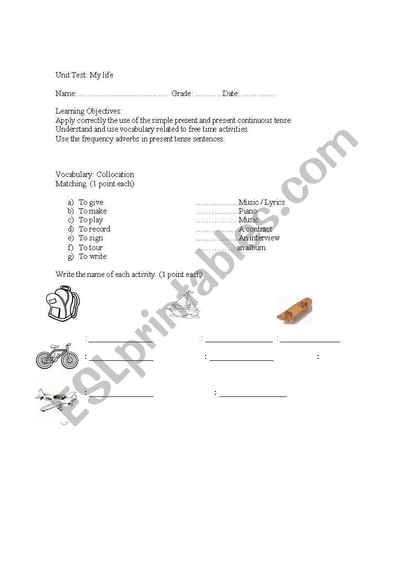 Test: Present Continuos worksheet