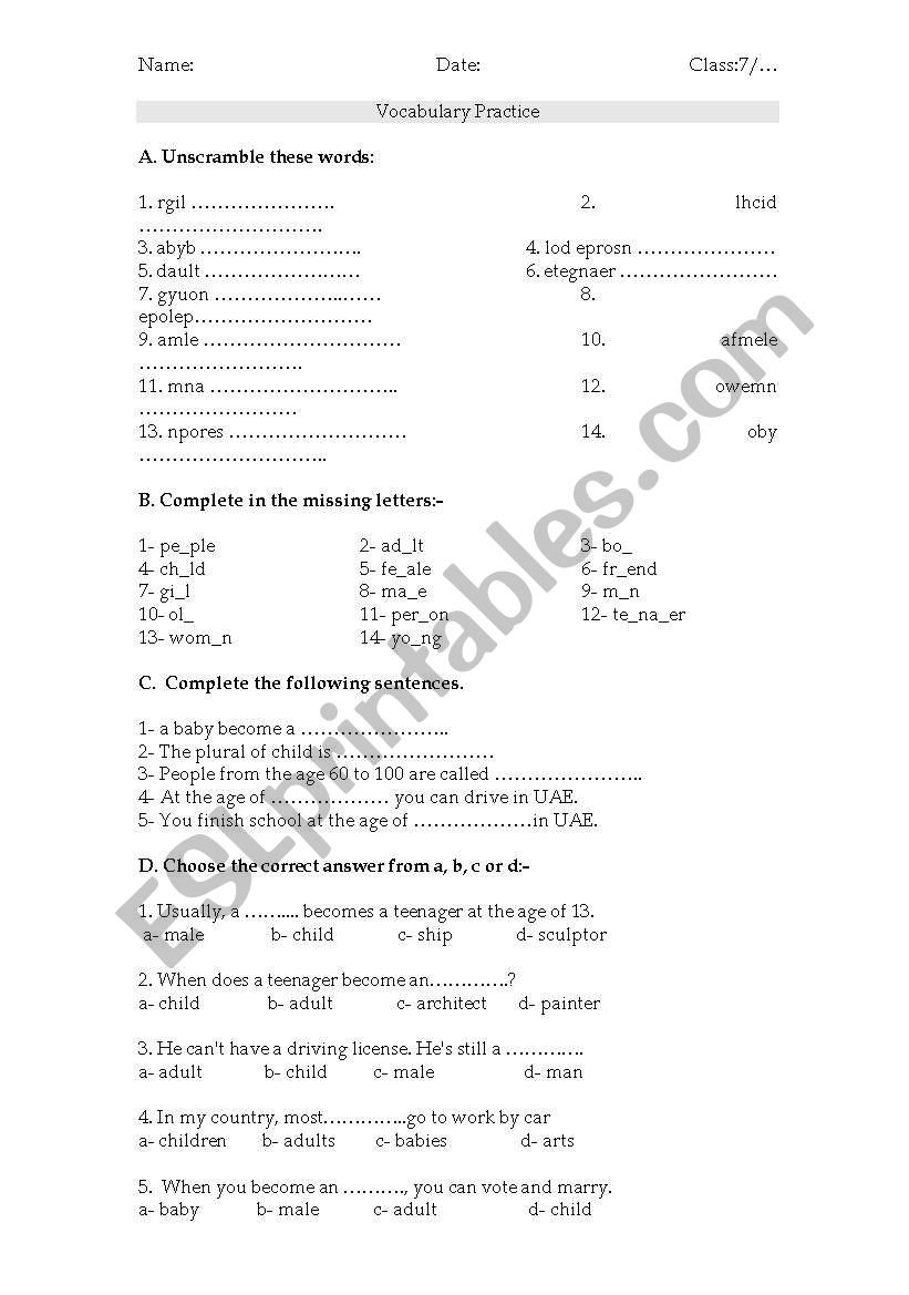 vocabulary worksheet