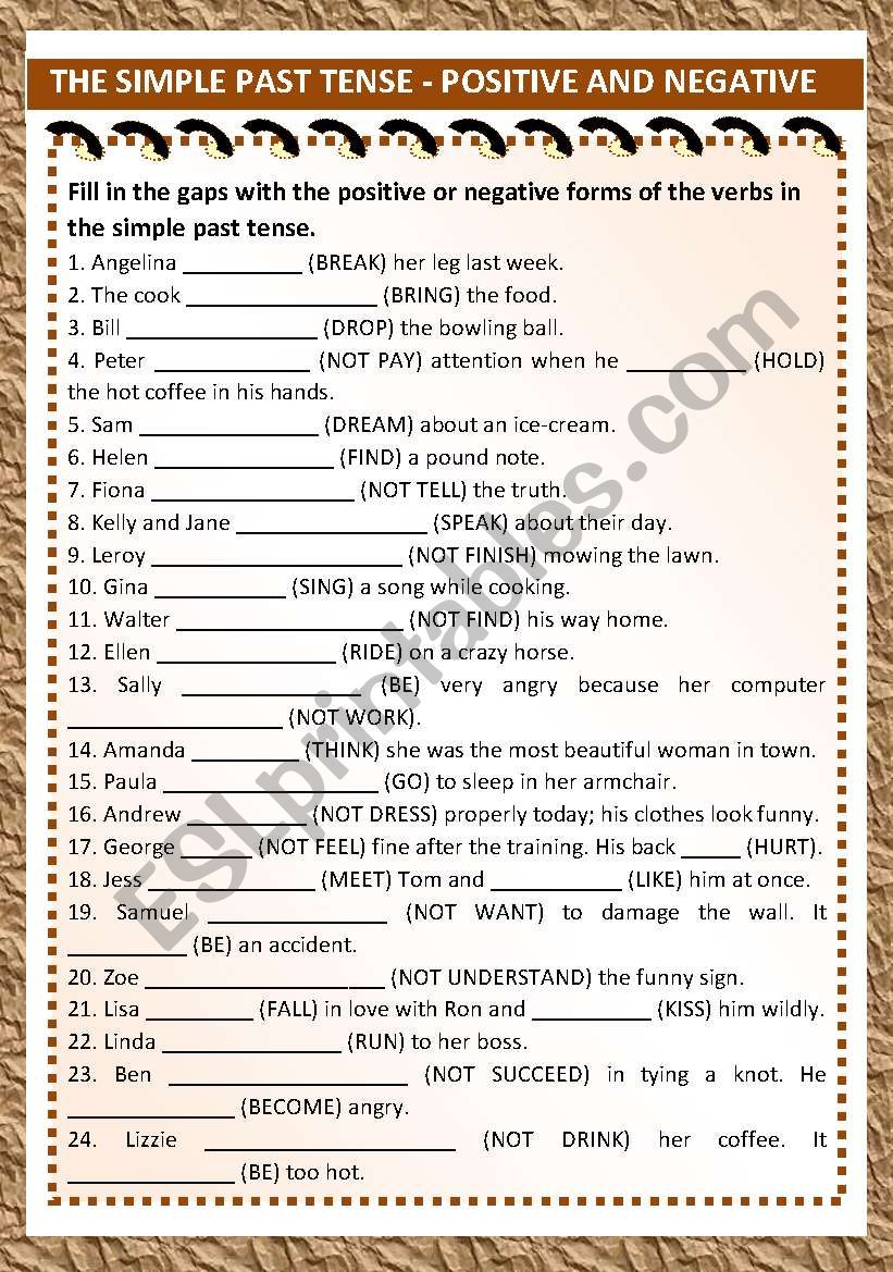 The Simple Past Tense Positive And Negative Sentences ESL Worksheet 