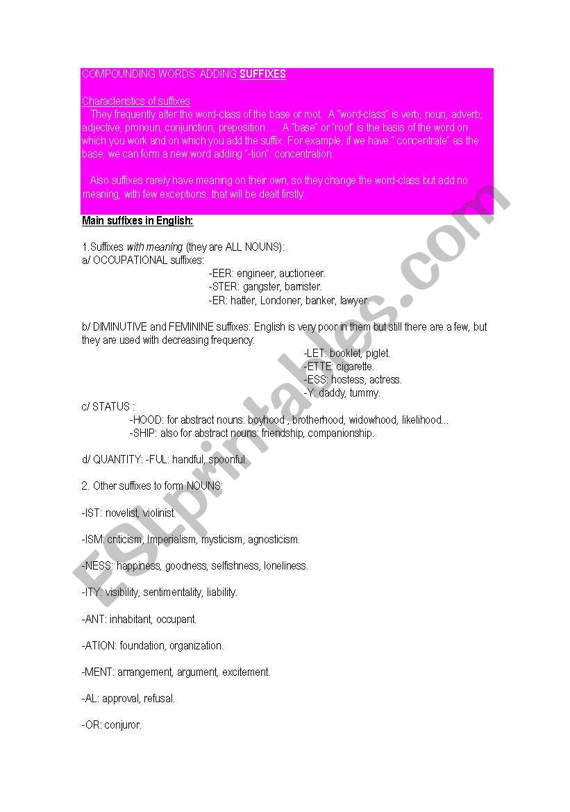 Main Suffixes in English worksheet