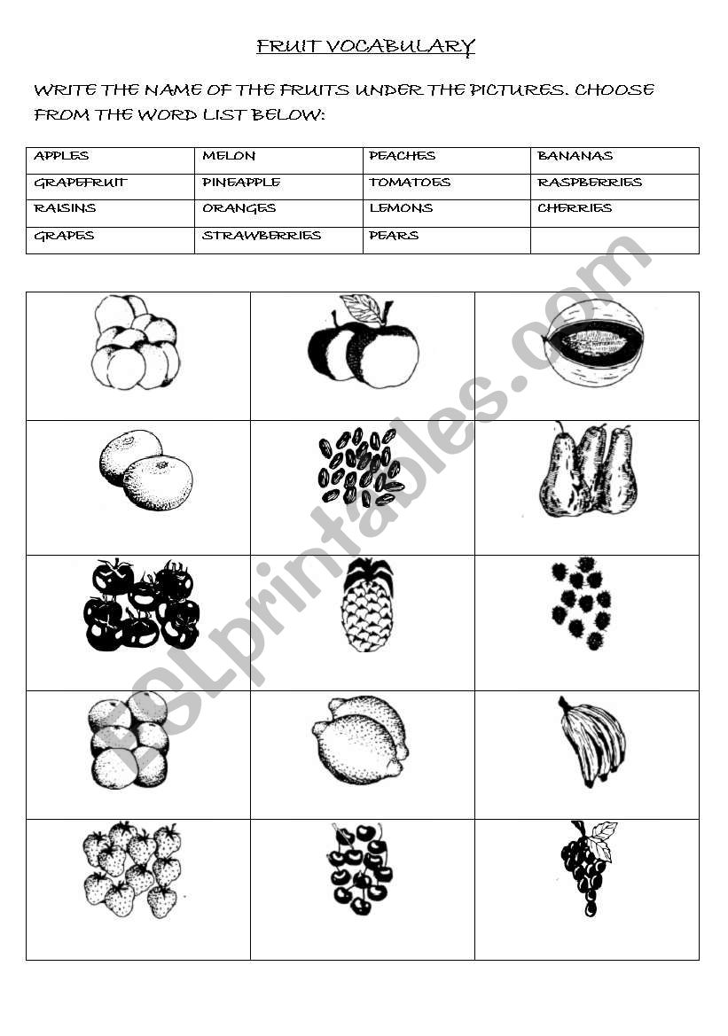 FRUIT VOCABULARY : MATCHING EXERCISE