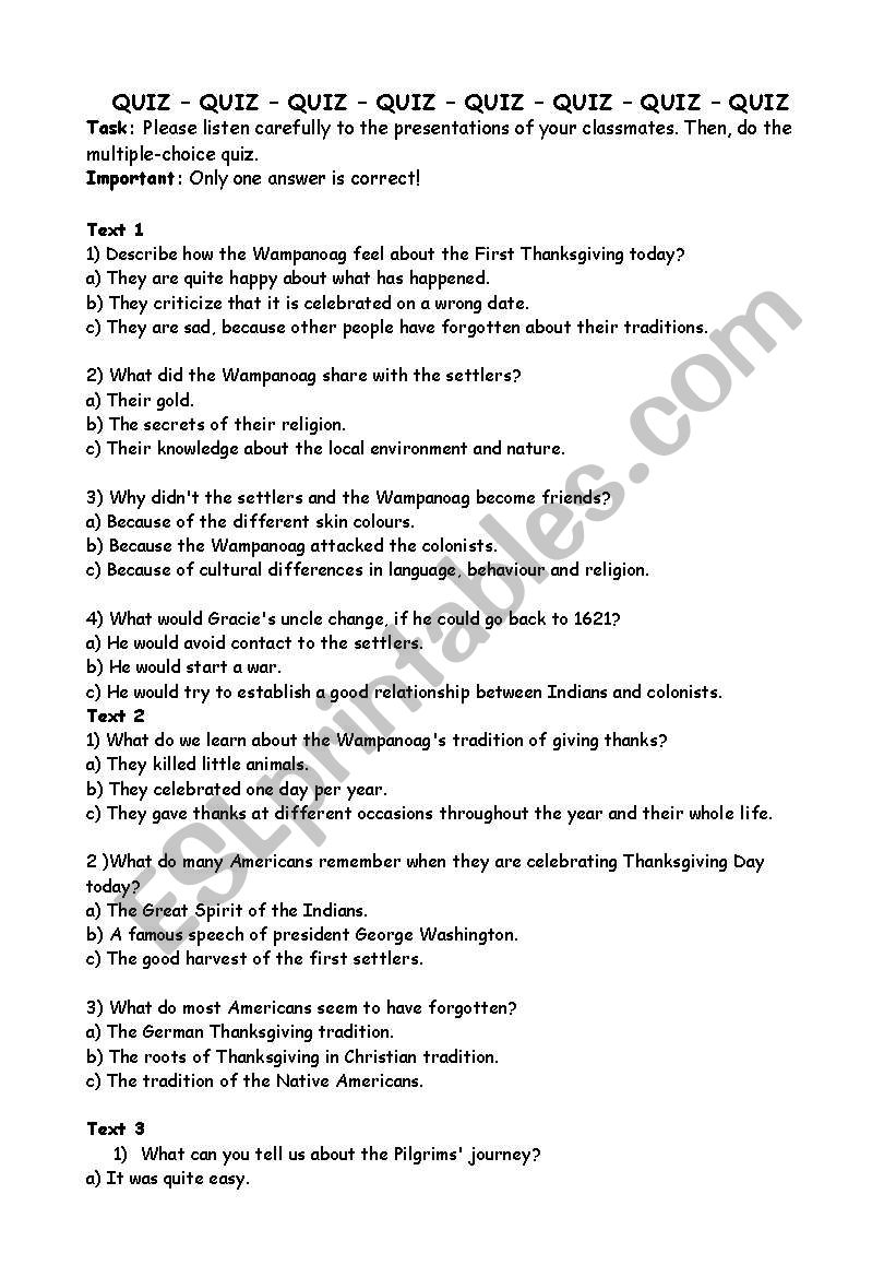 Quiz_Thanksgiving worksheet