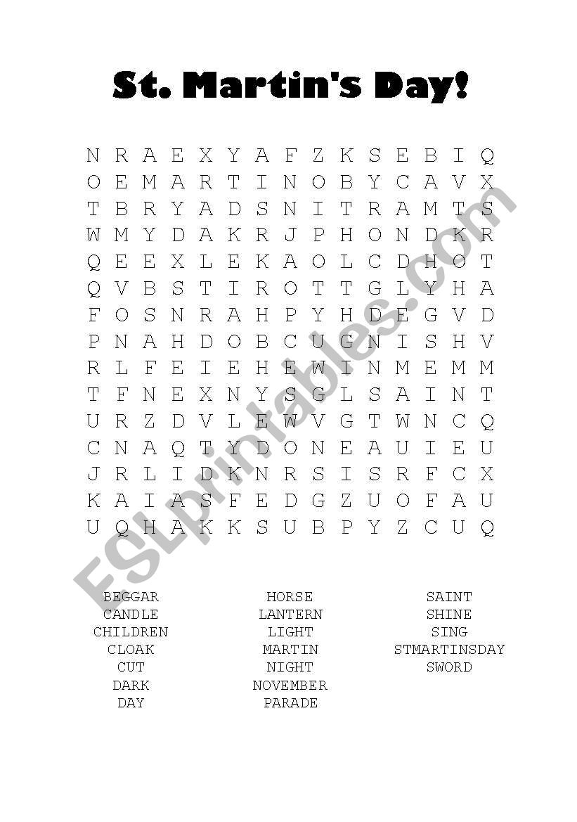 English worksheets: St. Martin´s Day word search